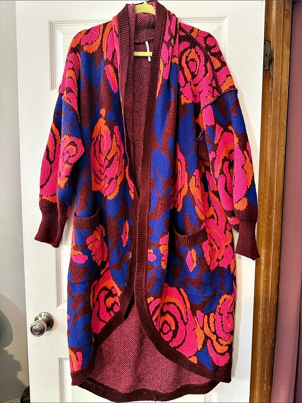 Free People Flower Power Cardigan Floral Blue & Pink Medium